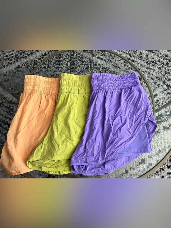 All in motion Pants - Women’s Elastic Waist Casual Shorts - Purple, lime, orange